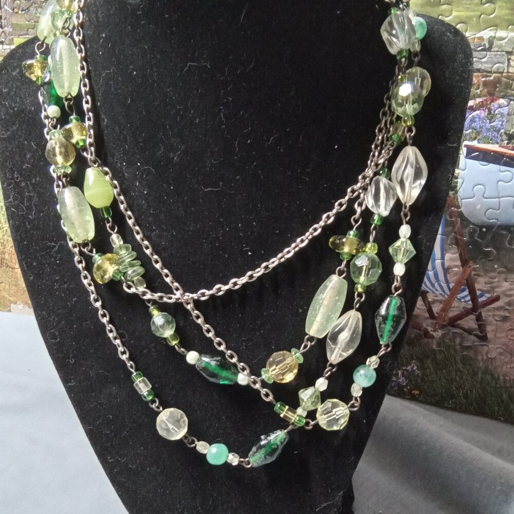 Vintage 36" Multi Green Beads Necklace